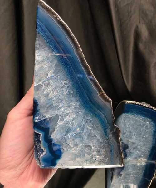 Blue Agate Silver Edge Microcrystalline Quartz Premium Bookends 1 Ornament Handpicked Size 1.841kg H13.5xW18xD8cm - Image 9