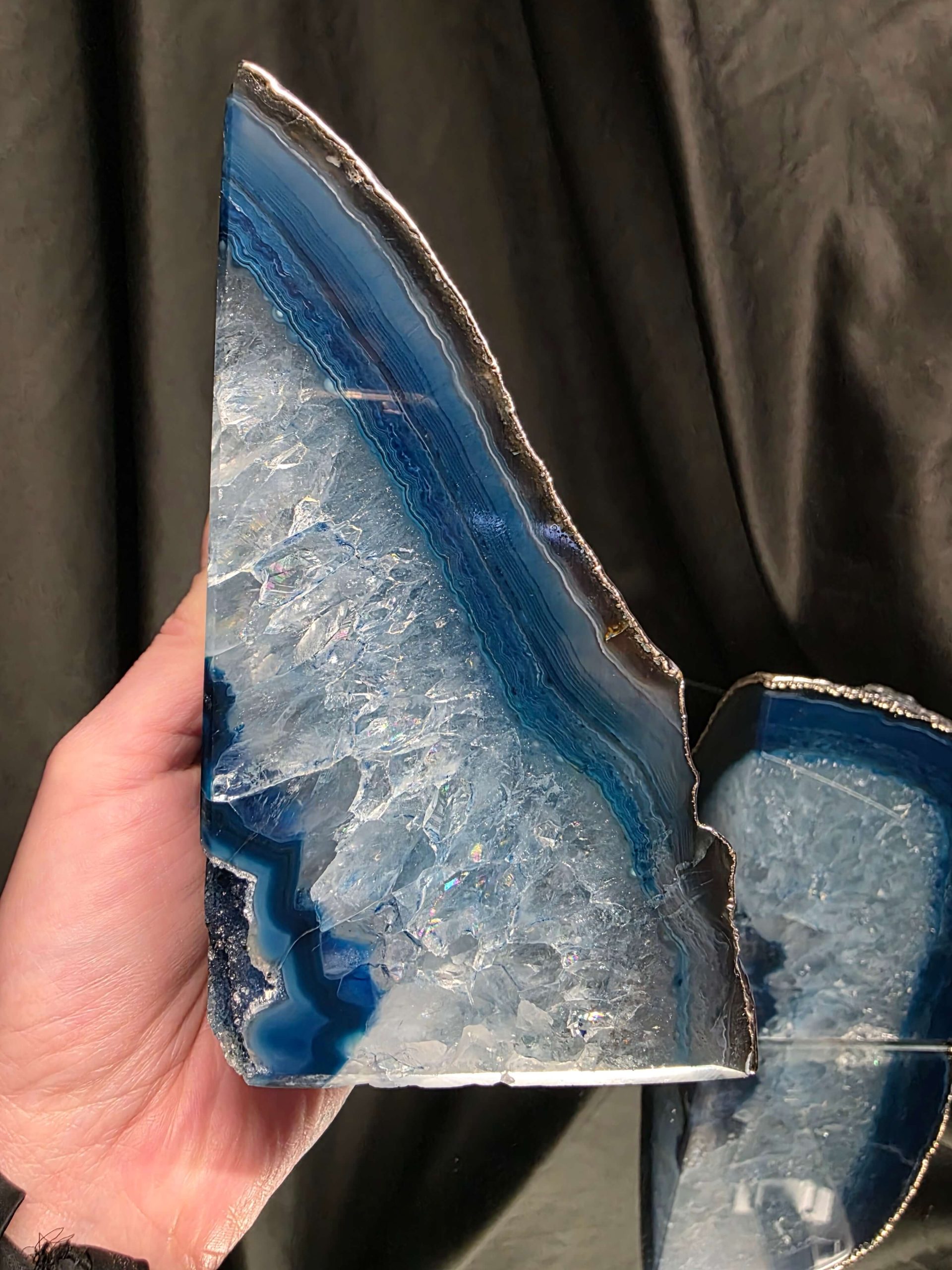 Blue Agate Silver Edge Microcrystalline Quartz Premium Bookends 1 Ornament Handpicked Size 1.841kg H13.5xW18xD8cm - Image 9