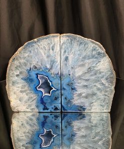 Blue Agate Silver Edge Microcrystalline Quartz Premium Bookends 2 Ornament Handpicked Size is 1.881kg - H12xW16xD8cm