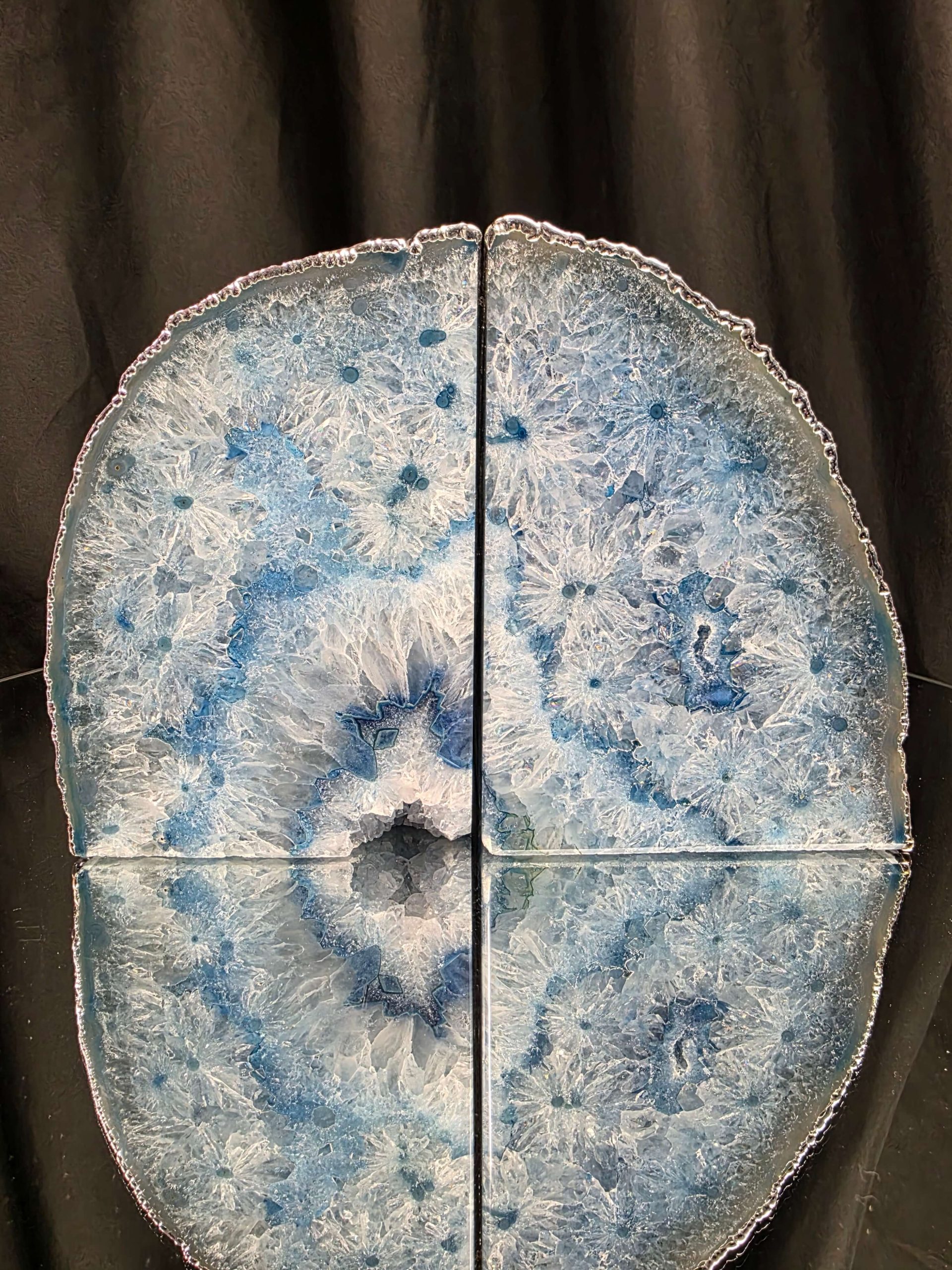 Blue Agate Silver Edge Microcrystalline Quartz Premium Bookends 3 Ornament Handpicked Size 2.492kg H14xW19xD8cm