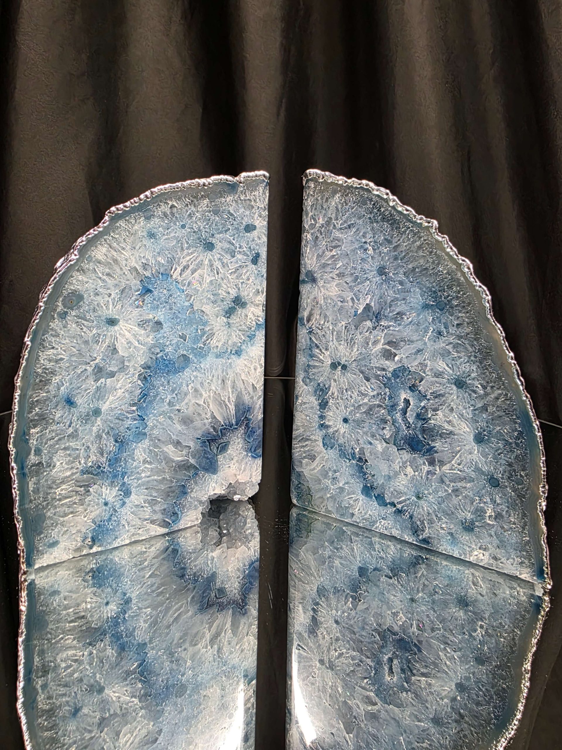 Blue Agate Silver Edge Microcrystalline Quartz Premium Bookends 3 Ornament Handpicked Size 2.492kg H14xW19xD8cm - Image 13