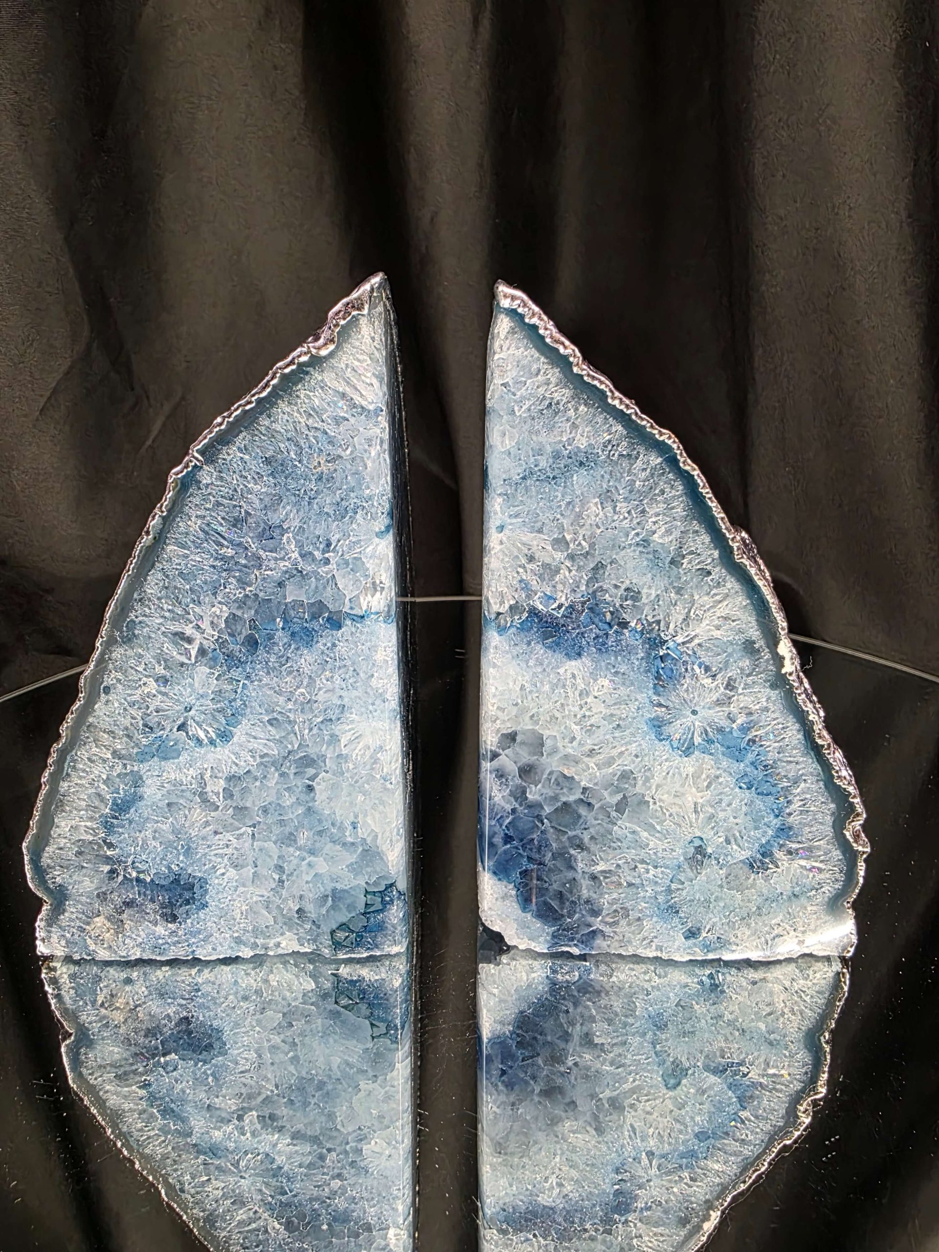 Blue Agate Silver Edge Microcrystalline Quartz Premium Bookends 3 Ornament Handpicked Size 2.492kg H14xW19xD8cm - Image 16