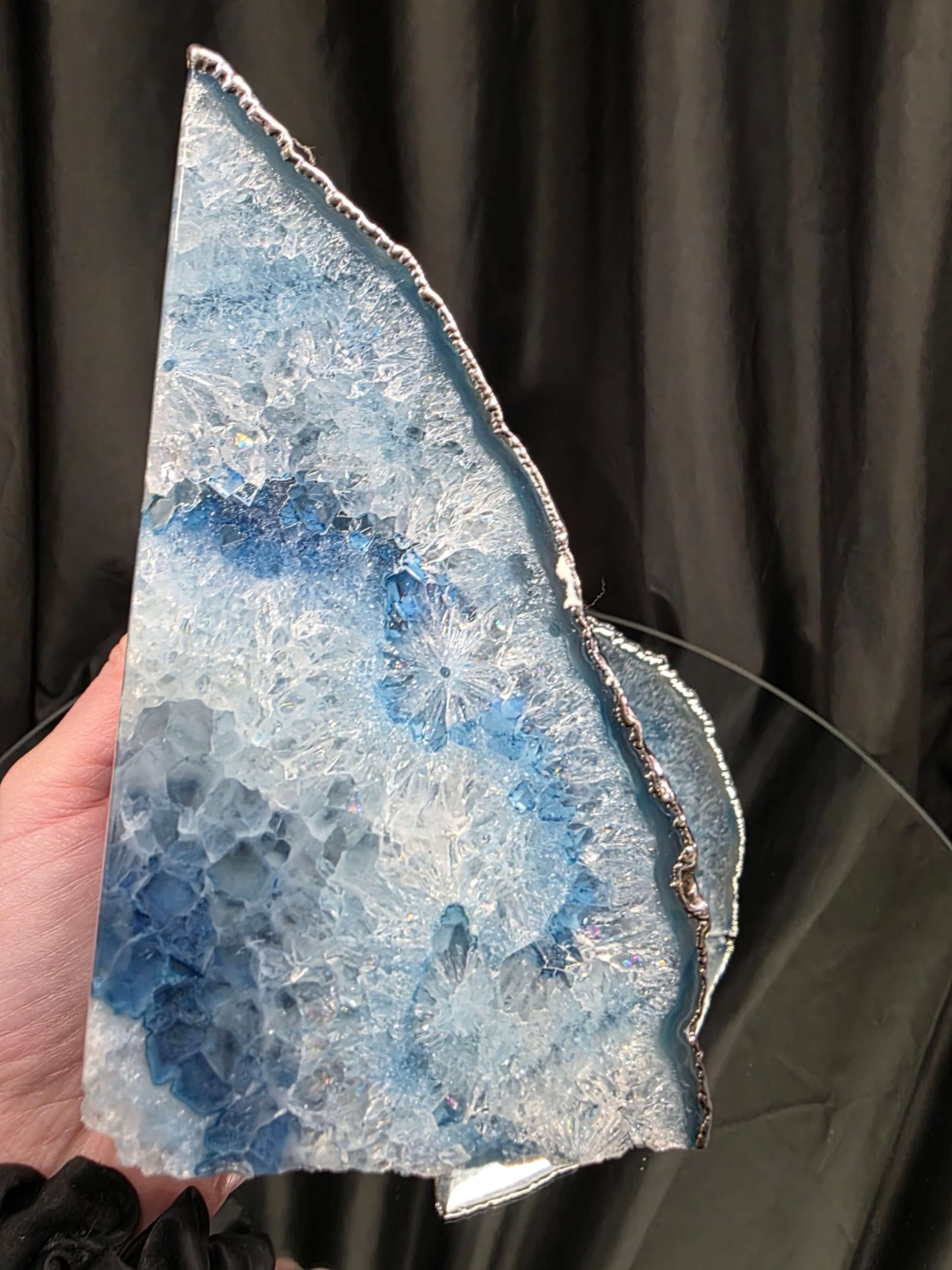 Blue Agate Silver Edge Microcrystalline Quartz Premium Bookends 3 Ornament Handpicked Size 2.492kg H14xW19xD8cm - Image 9