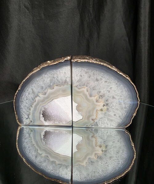 Grey Agate 24ct Gold Edge Microcrystalline Quartz Premium Bookends 1 Ornament Handpicked Size is 1.838kg - H11xW19xD5cm