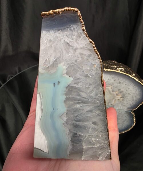 Grey Agate 24ct Gold Edge Microcrystalline Quartz Premium Bookends 1 Ornament Handpicked Size is 1.838kg - H11xW19xD5cm - Image 10