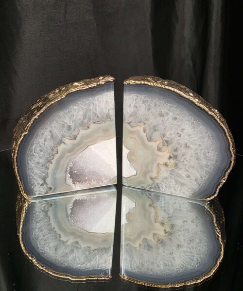 Grey Agate 24ct Gold Edge Microcrystalline Quartz Premium Bookends 1 Ornament Handpicked Size is 1.838kg - H11xW19xD5cm - Image 12