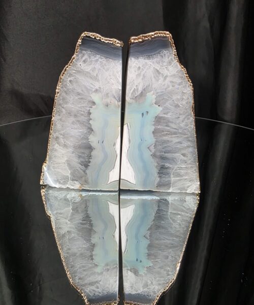 Grey Agate 24ct Gold Edge Microcrystalline Quartz Premium Bookends 1 Ornament Handpicked Size is 1.838kg - H11xW19xD5cm - Image 13