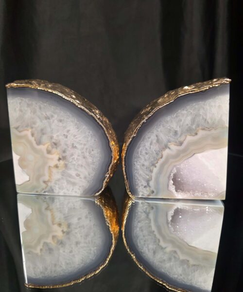 Grey Agate 24ct Gold Edge Microcrystalline Quartz Premium Bookends 1 Ornament Handpicked Size is 1.838kg - H11xW19xD5cm - Image 14