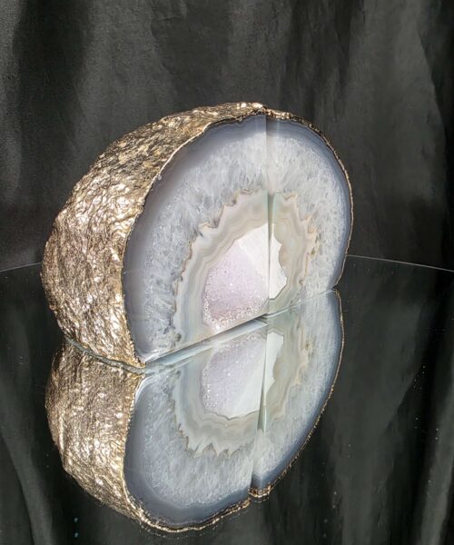 Alternative view of Grey Agate 24ct Gold Edge Microcrystalline Quartz Premium Bookends 1 Ornament Handpicked Size is 1.838kg - H11xW19xD5cm