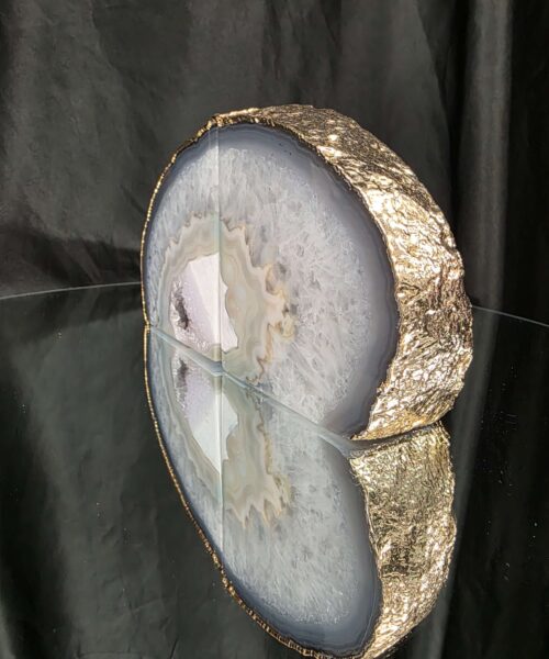 Grey Agate 24ct Gold Edge Microcrystalline Quartz Premium Bookends 1 Ornament Handpicked Size is 1.838kg - H11xW19xD5cm - Image 3