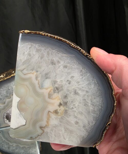 Grey Agate 24ct Gold Edge Microcrystalline Quartz Premium Bookends 1 Ornament Handpicked Size is 1.838kg - H11xW19xD5cm - Image 7