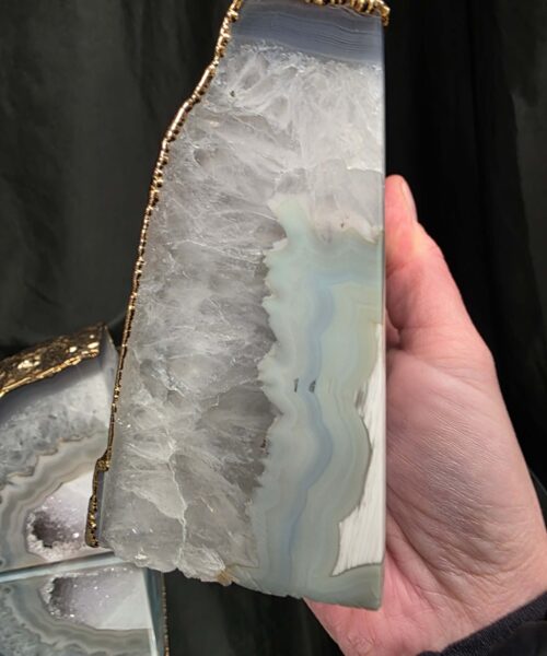 Grey Agate 24ct Gold Edge Microcrystalline Quartz Premium Bookends 1 Ornament Handpicked Size is 1.838kg - H11xW19xD5cm - Image 8