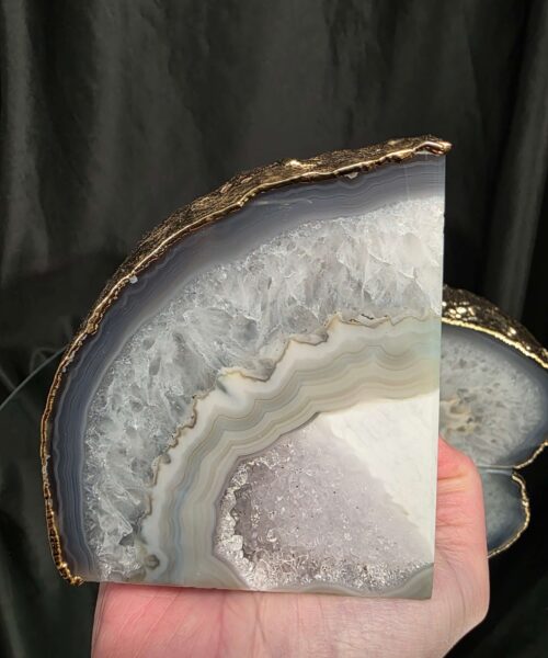 Grey Agate 24ct Gold Edge Microcrystalline Quartz Premium Bookends 1 Ornament Handpicked Size is 1.838kg - H11xW19xD5cm - Image 9