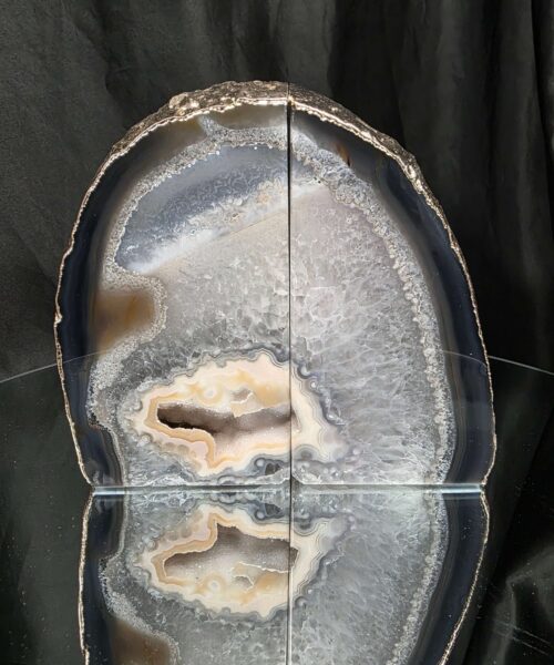 Grey Agate 24ct Gold Edge Microcrystalline Quartz Premium Bookends 2 Ornament Handpicked Size is 2.192kg - H15.5xW16xD6cm