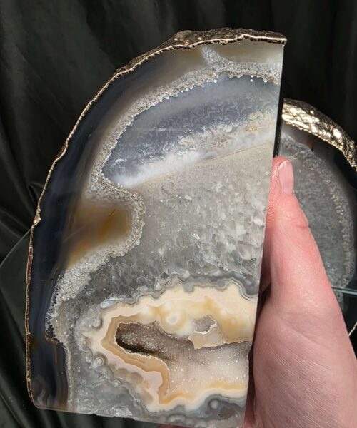 Grey Agate 24ct Gold Edge Microcrystalline Quartz Premium Bookends 2 Ornament Handpicked Size is 2.192kg - H15.5xW16xD6cm - Image 10