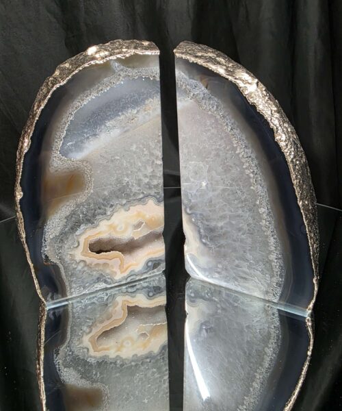 Grey Agate 24ct Gold Edge Microcrystalline Quartz Premium Bookends 2 Ornament Handpicked Size is 2.192kg - H15.5xW16xD6cm - Image 13