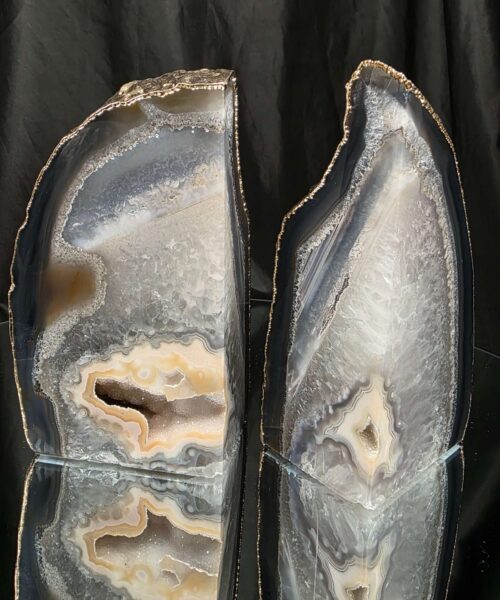 Grey Agate 24ct Gold Edge Microcrystalline Quartz Premium Bookends 2 Ornament Handpicked Size is 2.192kg - H15.5xW16xD6cm - Image 14