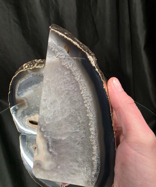 Grey Agate 24ct Gold Edge Microcrystalline Quartz Premium Bookends 2 Ornament Handpicked Size is 2.192kg - H15.5xW16xD6cm - Image 7