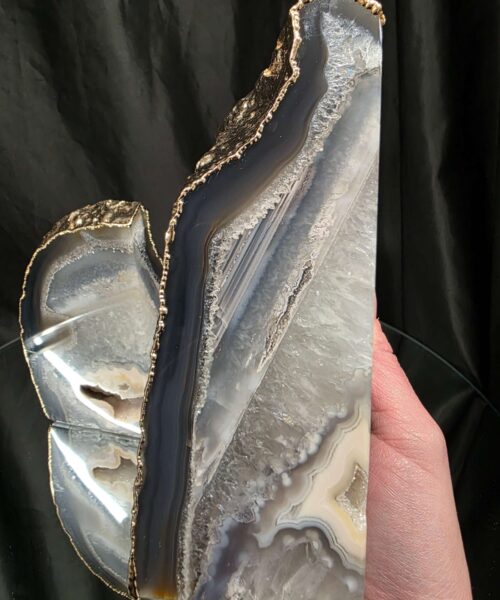 Grey Agate 24ct Gold Edge Microcrystalline Quartz Premium Bookends 2 Ornament Handpicked Size is 2.192kg - H15.5xW16xD6cm - Image 8