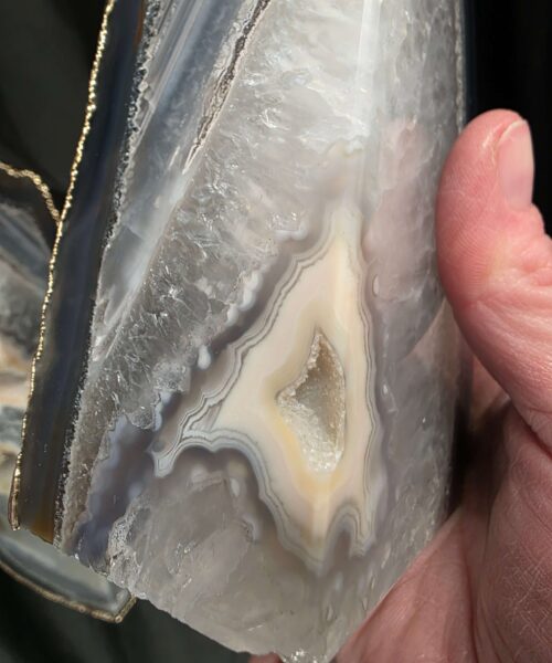Grey Agate 24ct Gold Edge Microcrystalline Quartz Premium Bookends 2 Ornament Handpicked Size is 2.192kg - H15.5xW16xD6cm - Image 9