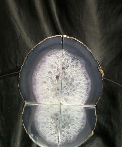 Grey Agate 24ct Gold Edge Microcrystalline Quartz Premium Bookends 3 Ornament Handpicked Size 1.794kg H13xW16xD6cm