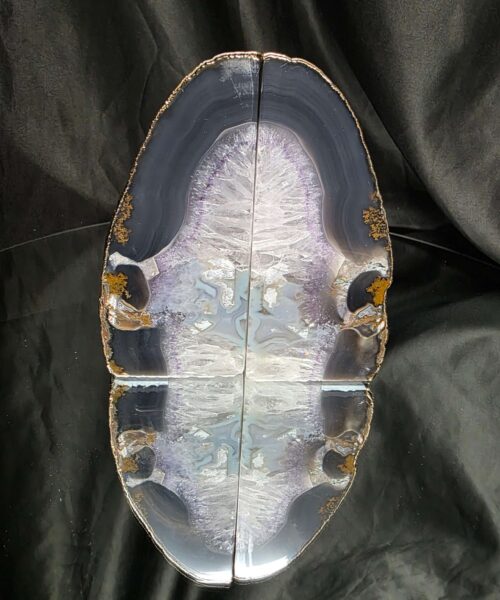 Grey Agate 24ct Gold Edge Microcrystalline Quartz Premium Bookends 3 Ornament Handpicked Size 1.794kg H13xW16xD6cm - Image 13