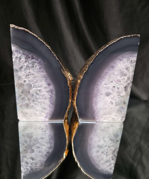 Grey Agate 24ct Gold Edge Microcrystalline Quartz Premium Bookends 3 Ornament Handpicked Size 1.794kg H13xW16xD6cm - Image 14