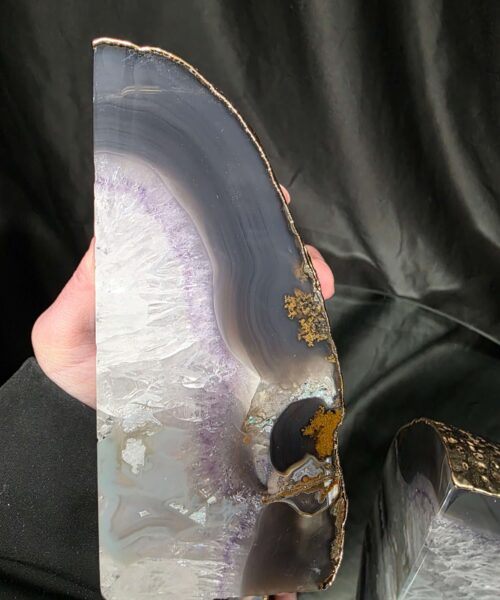 Grey Agate 24ct Gold Edge Microcrystalline Quartz Premium Bookends 3 Ornament Handpicked Size 1.794kg H13xW16xD6cm - Image 9