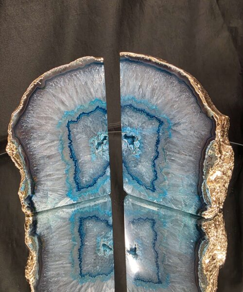 Teal Agate 24ct Gold Edge Microcrystalline Quartz Premium Bookends 4 Ornament Handpicked Size is 2.027kg - H12xW16xD6cm - Image 11
