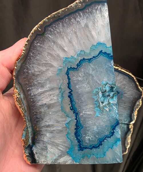 Teal Agate 24ct Gold Edge Microcrystalline Quartz Premium Bookends 4 Ornament Handpicked Size is 2.027kg - H12xW16xD6cm - Image 7