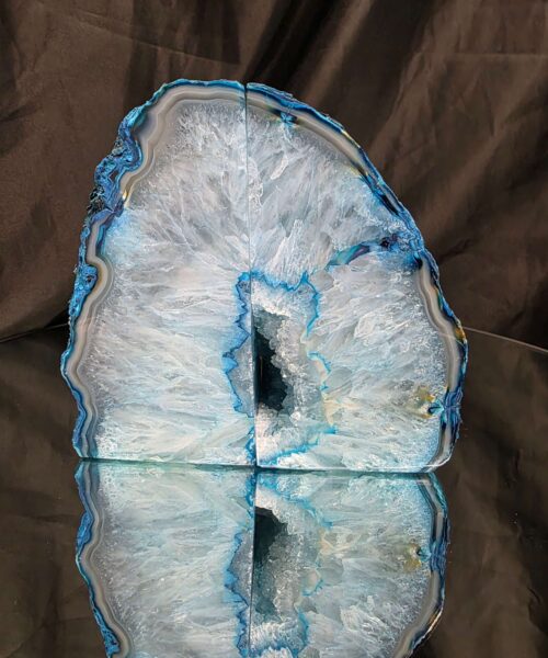 Teal Natural Edge Microcrystalline Quartz Premium Bookends 1 Ornament Handpicked Size 2.199kg H14xW15xD7cm
