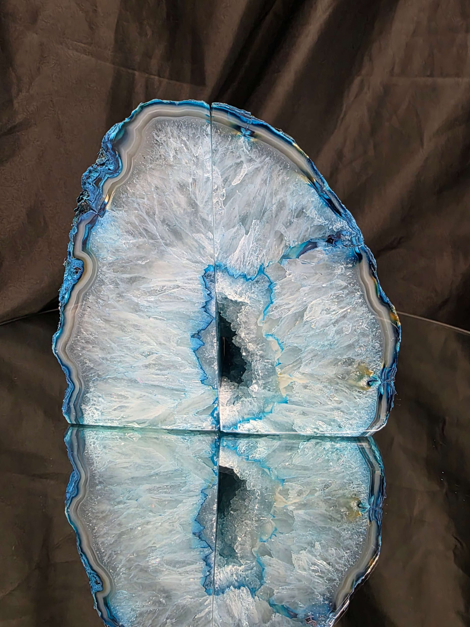 Teal Natural Edge Microcrystalline Quartz Premium Bookends 1 Ornament Handpicked Size 2.199kg H14xW15xD7cm