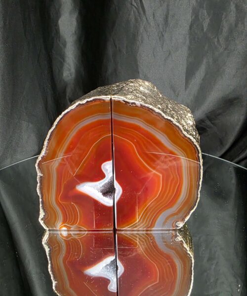 Red Agate 24ct Gold Edge Microcrystalline Quartz Premium Bookends 2 Ornament Handpicked Size 2.563kg H12xW14xD9cm