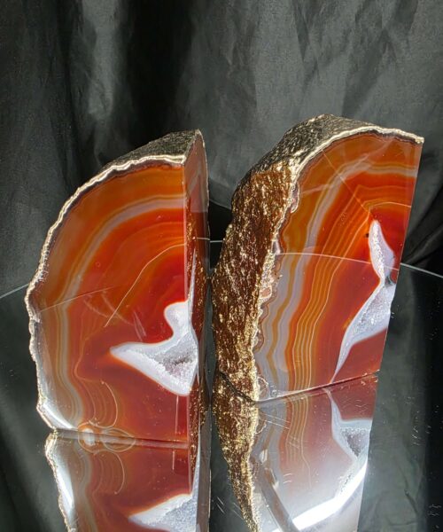 Red Agate 24ct Gold Edge Microcrystalline Quartz Premium Bookends 2 Ornament Handpicked Size 2.563kg H12xW14xD9cm - Image 11