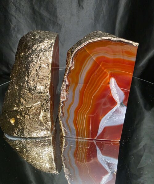 Red Agate 24ct Gold Edge Microcrystalline Quartz Premium Bookends 2 Ornament Handpicked Size 2.563kg H12xW14xD9cm - Image 15