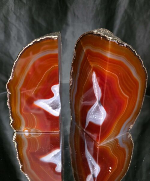 Red Agate 24ct Gold Edge Microcrystalline Quartz Premium Bookends 2 Ornament Handpicked Size 2.563kg H12xW14xD9cm - Image 16