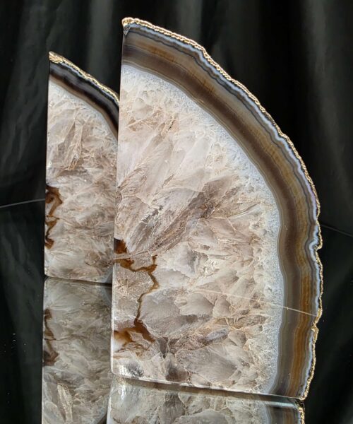 Caramel Agate 24ct Gold Edge Microcrystalline Quartz Premium Bookends 2 Ornament Handpicked Size 1.819kg H13xW16xD6cm - Image 15