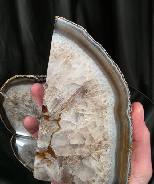Caramel Agate 24ct Gold Edge Microcrystalline Quartz Premium Bookends 2 Ornament Handpicked Size 1.819kg H13xW16xD6cm - Image 10
