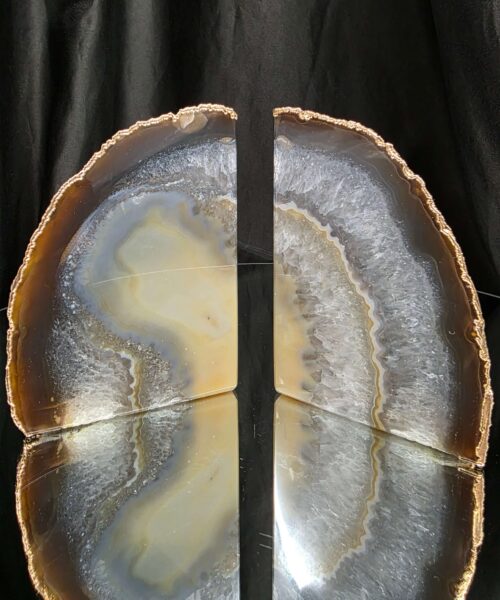 Caramel Agate 24ct Gold Edge Microcrystalline Quartz Premium Bookends 3 Ornament Handpicked Size 1.658kg H13xW18xD7cm - Image 12