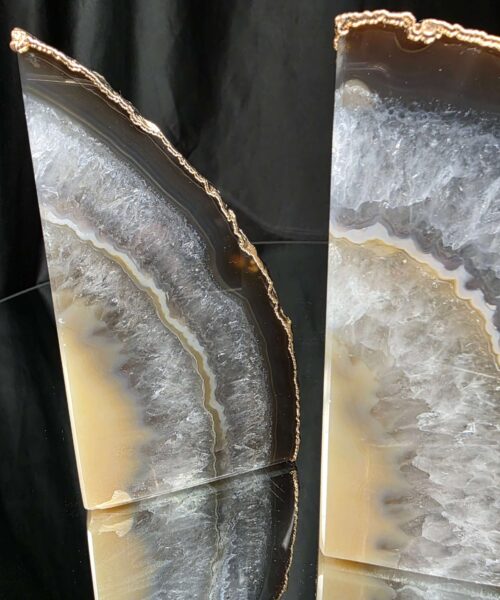 Caramel Agate 24ct Gold Edge Microcrystalline Quartz Premium Bookends 3 Ornament Handpicked Size 1.658kg H13xW18xD7cm - Image 16