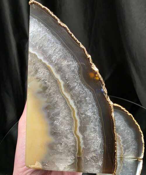 Caramel Agate 24ct Gold Edge Microcrystalline Quartz Premium Bookends 3 Ornament Handpicked Size 1.658kg H13xW18xD7cm - Image 9