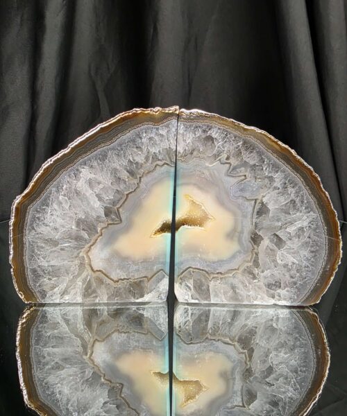Caramel Agate Silver Edge Microcrystalline Quartz Premium Bookends 3 Ornament Handpicked Size 1.721kg H11xW18xD6cm