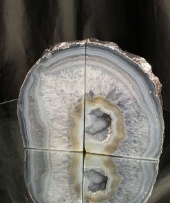 Grey Agate Silver Edge Microcrystalline Quartz Premium Bookends 2 Ornament Handpicked Size 1.944kg H13xW16xD6cm