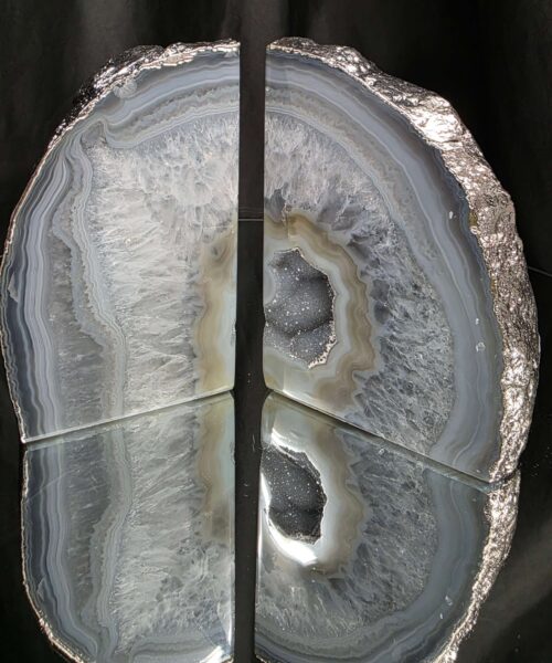 Grey Agate Silver Edge Microcrystalline Quartz Premium Bookends 2 Ornament Handpicked Size 1.944kg H13xW16xD6cm - Image 13