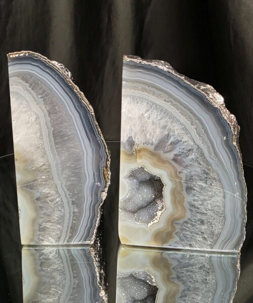 Grey Agate Silver Edge Microcrystalline Quartz Premium Bookends 2 Ornament Handpicked Size 1.944kg H13xW16xD6cm - Image 16