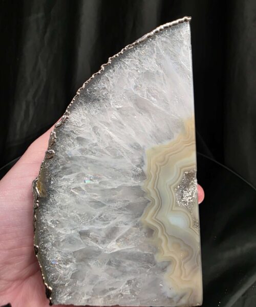 Grey Agate Silver Edge Microcrystalline Quartz Premium Bookends 3 Ornament Handpicked Size 1.784kg H12xW17xD7cm - Image 11