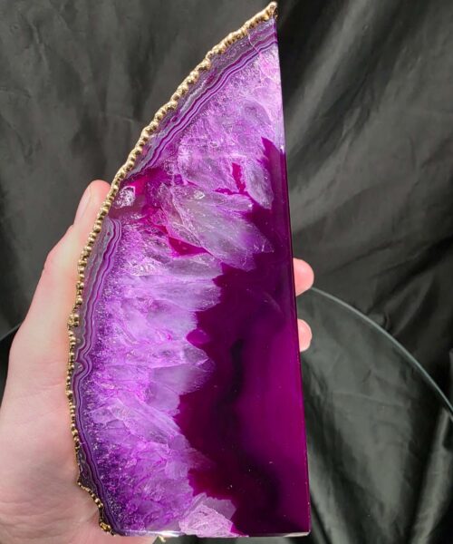 Pink Agate 24ct Gold Edge Microcrystalline Quartz Premium Bookends 1 Ornament Handpicked Size 2.245kg H15xW18xD6cm - Image 11
