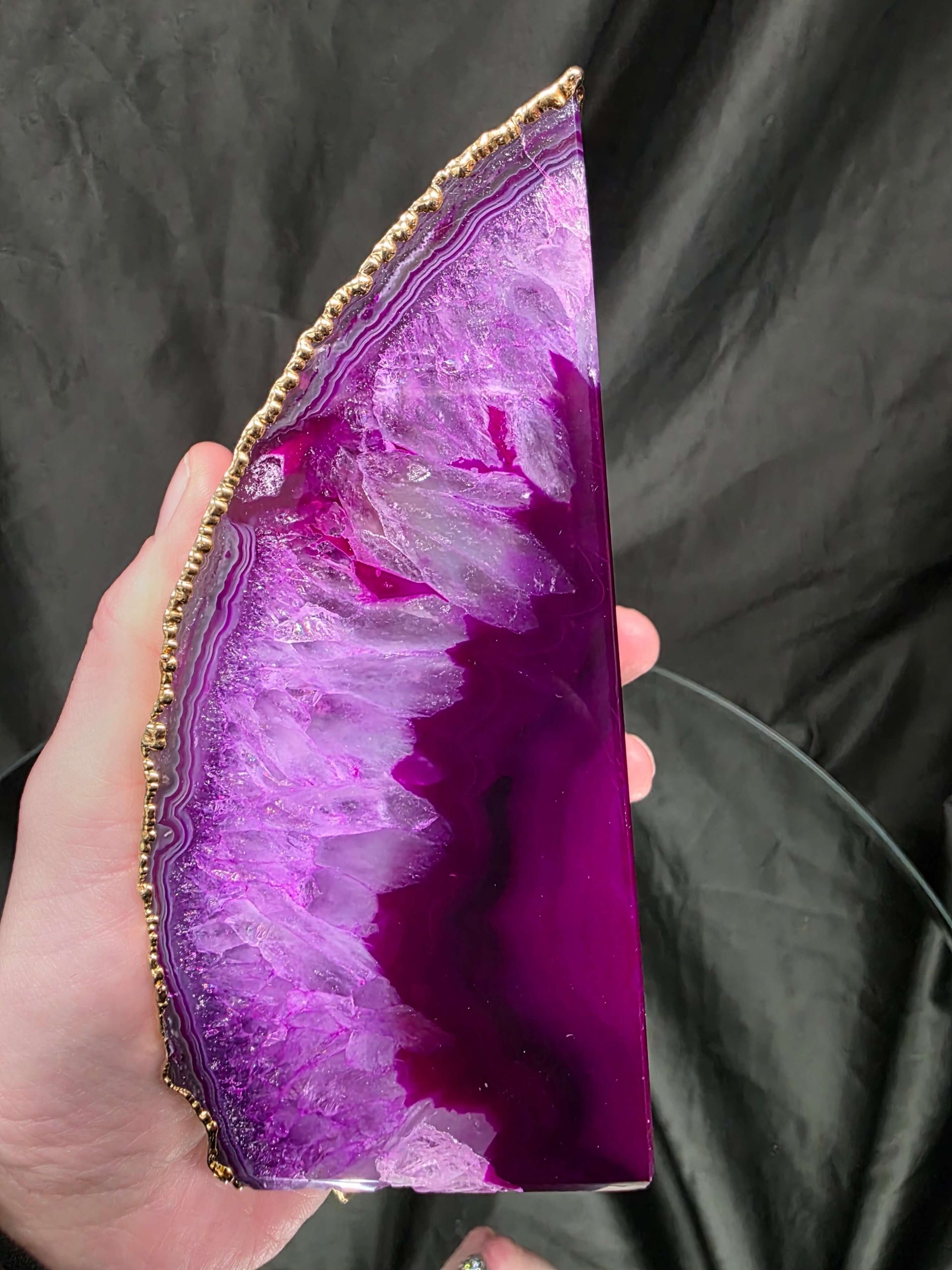 Pink Agate 24ct Gold Edge Microcrystalline Quartz Premium Bookends 1 Ornament Handpicked Size 2.245kg H15xW18xD6cm - Image 11