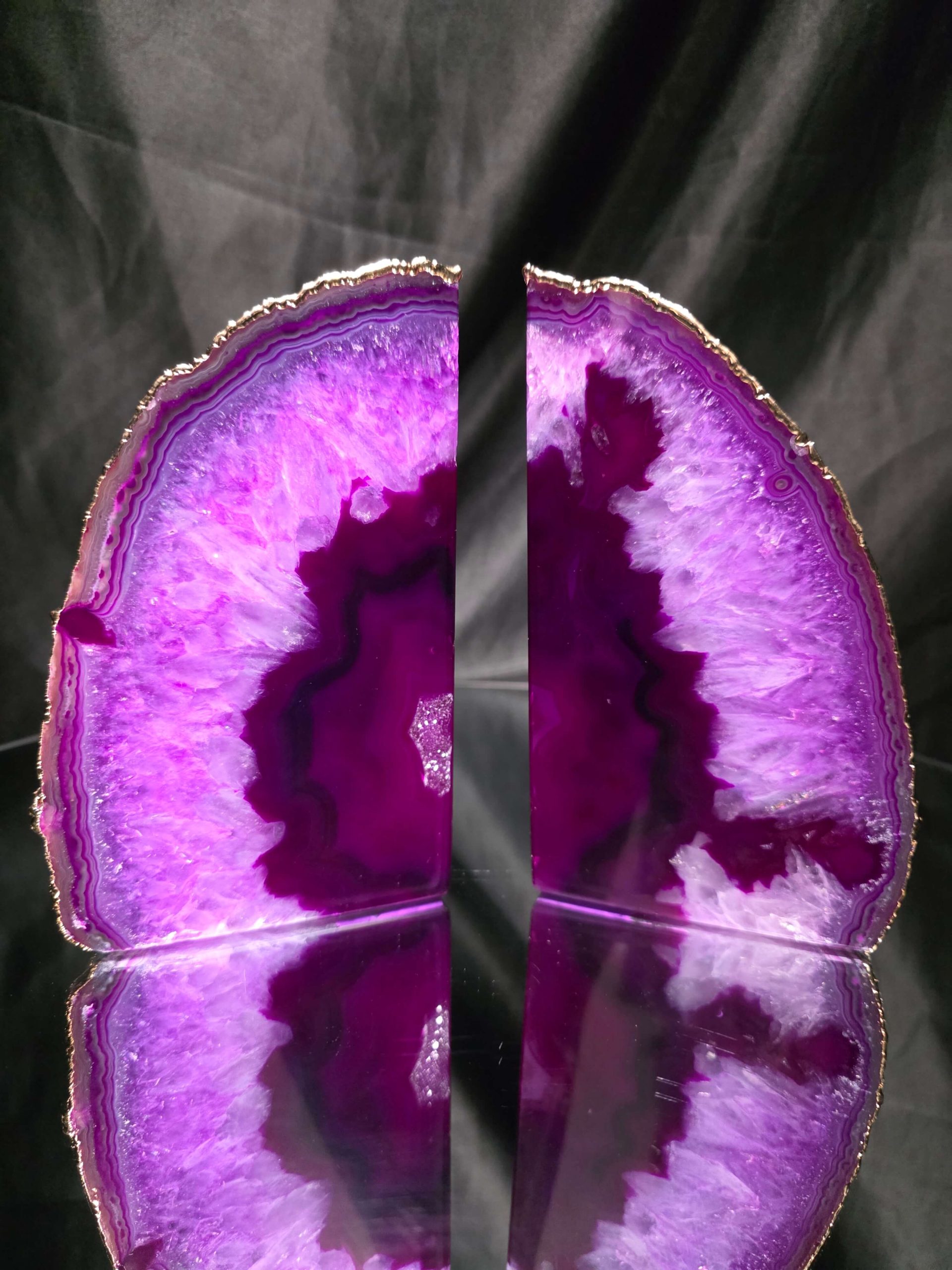 Pink Agate 24ct Gold Edge Microcrystalline Quartz Premium Bookends 1 Ornament Handpicked Size 2.245kg H15xW18xD6cm - Image 12