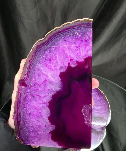 Pink Agate 24ct Gold Edge Microcrystalline Quartz Premium Bookends 1 Ornament Handpicked Size 2.245kg H15xW18xD6cm - Image 8